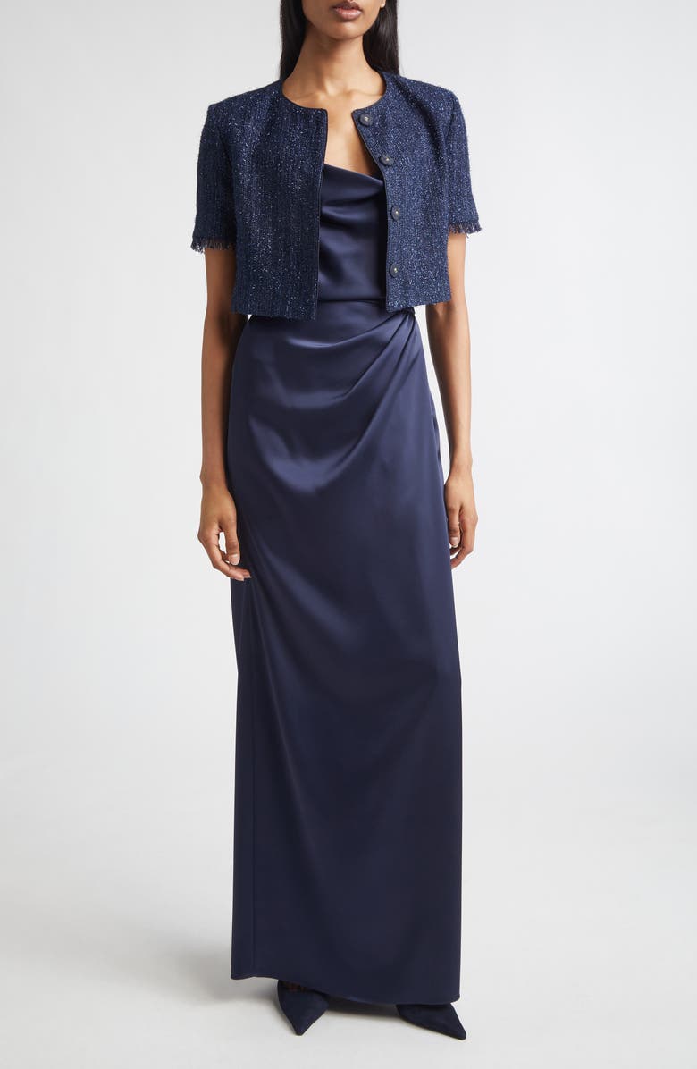 ST. JOHN Penelope Liquid Satin Evening Skirt, Alternate, color, Midnight