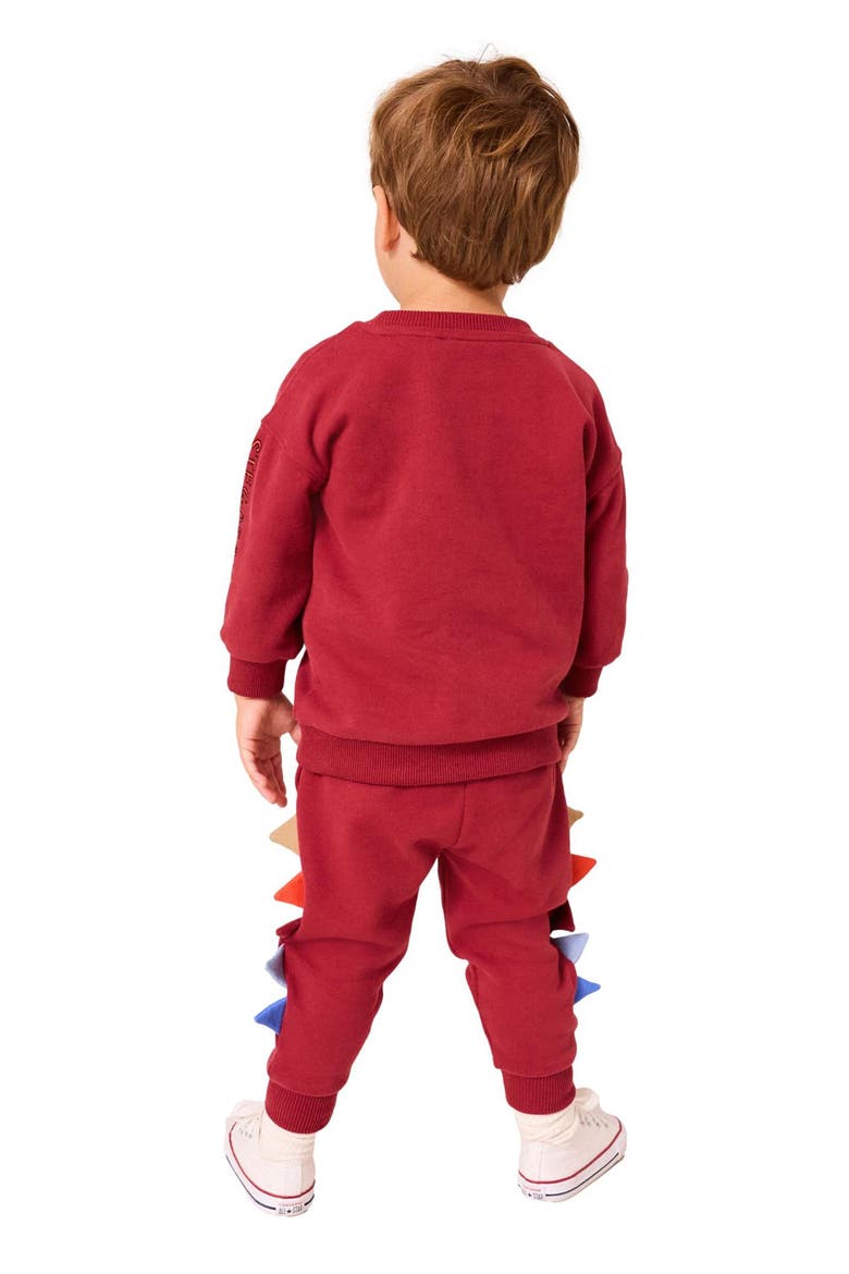 Kids' Dinosaur Appliqué Crewneck Sweater & Joggers Set, Alternate, color, RED