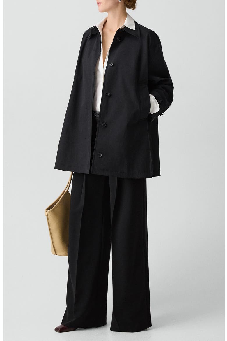 Sleek A-Line Trench Jacket, Alternate, color, BLACK - 001