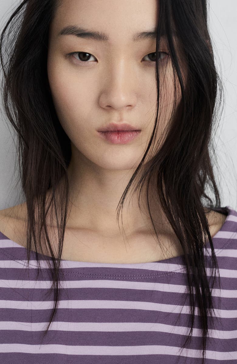 MANGO Stripe Cotton T-Shirt, Alternate, color, Lilac