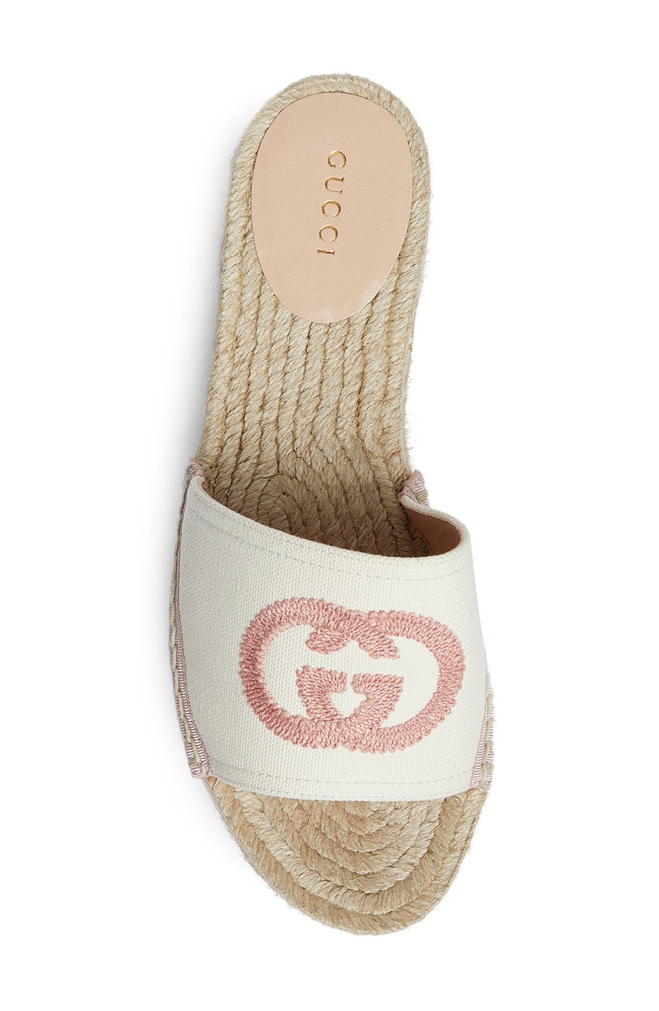 Gucci Pilar Interlocking G Embroidered Canvas Espadrille Slide Sandal, Alternate, color, 