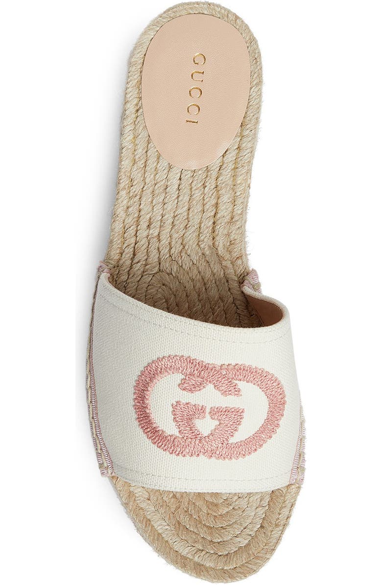 Gucci Pilar Interlocking G Embroidered Canvas Espadrille Slide Sandal, Alternate, color,