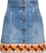 スカート Valentino Denim mini skirt with jacquard trim VALENTINO GARAVANI Jacquard-trimmed paneled denim mini skirt