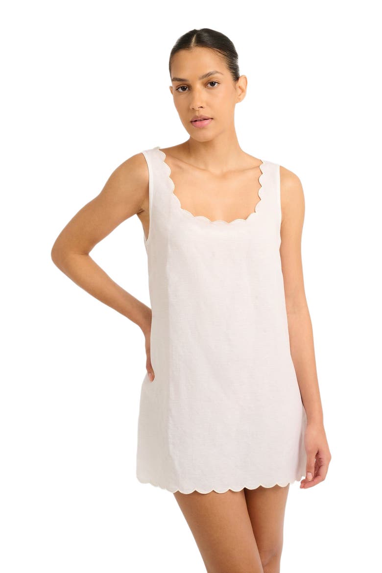 Air Linen Scallop Shift Dress, Alternate, color, WHITE