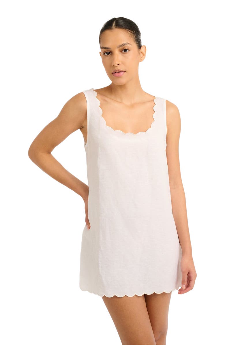 Onia Air Linen Scallop Shift Dress, Alternate, color, White
