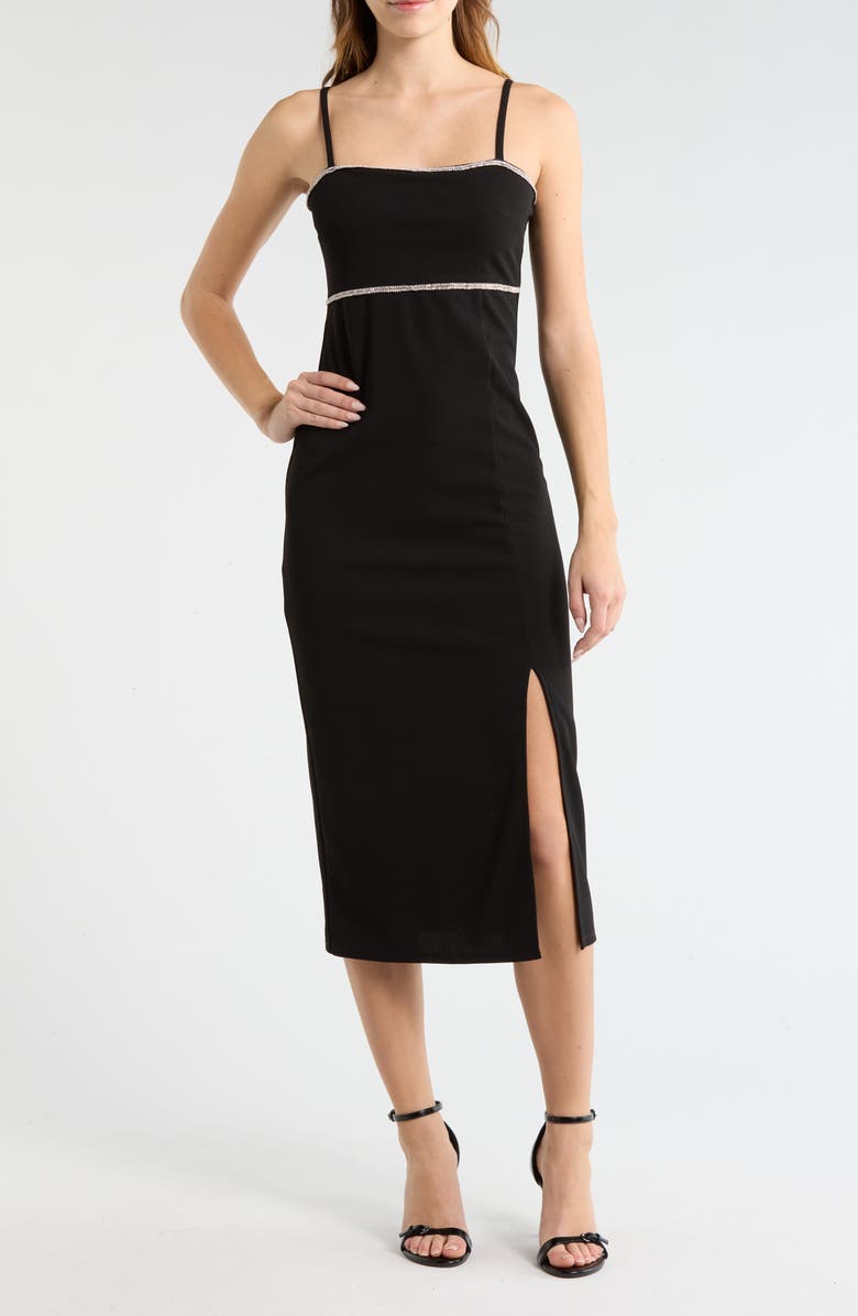 Madden Girl Rhinestone Trim Empire Waist Midi Dress, Main, color, Black