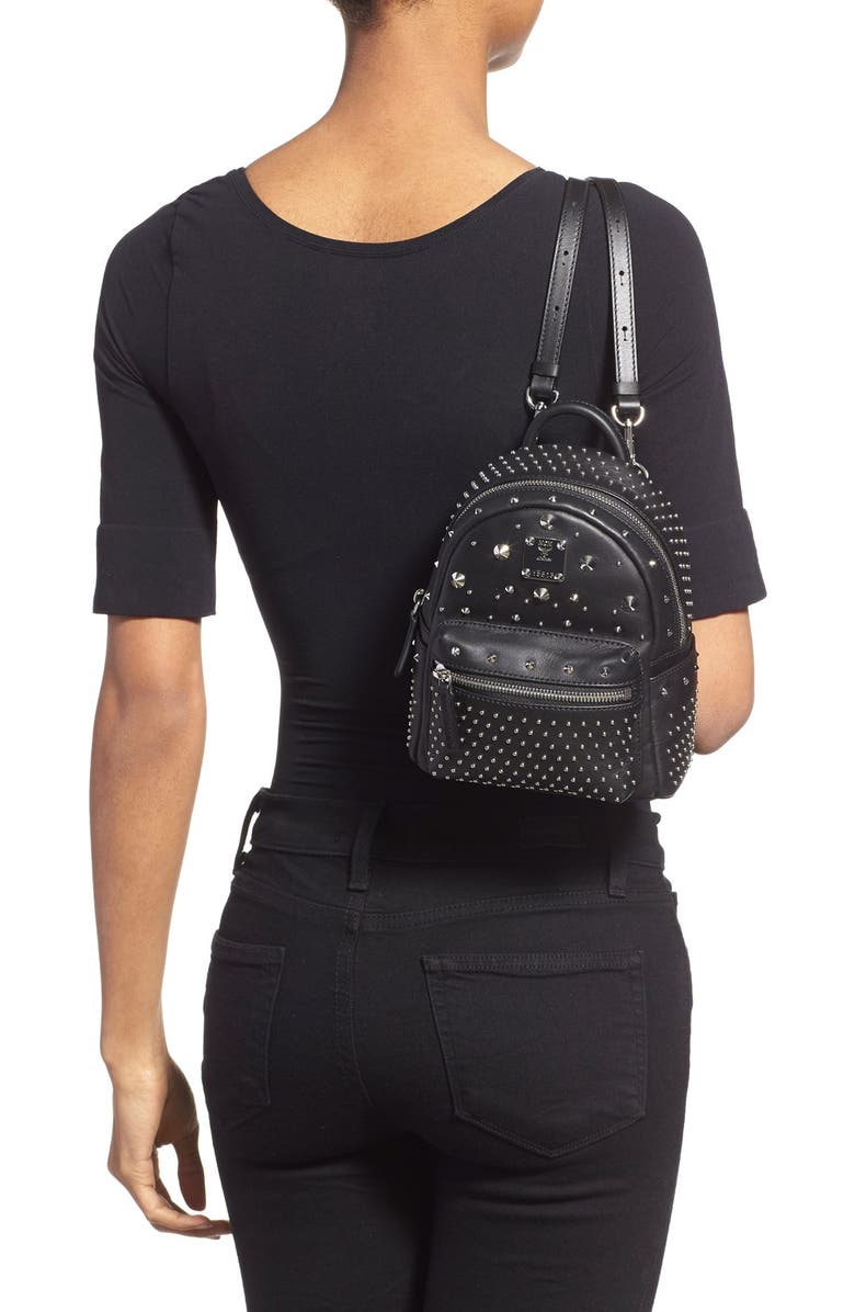 MCM 'X-Mini Stark - Bebe Boo' Studded Leather Backpack, Alternate, color,