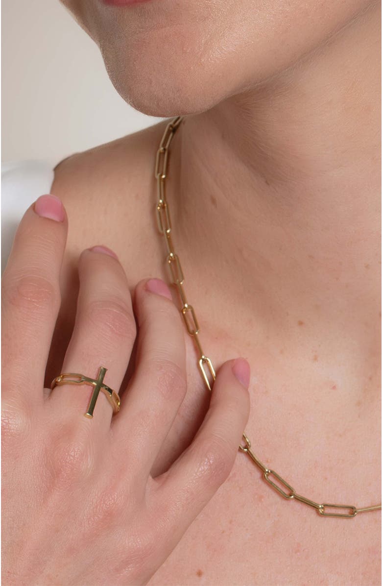 Rizen Jewelry Chain Breaker Cross Statement Ring, Alternate, color, 18K Gold Plated