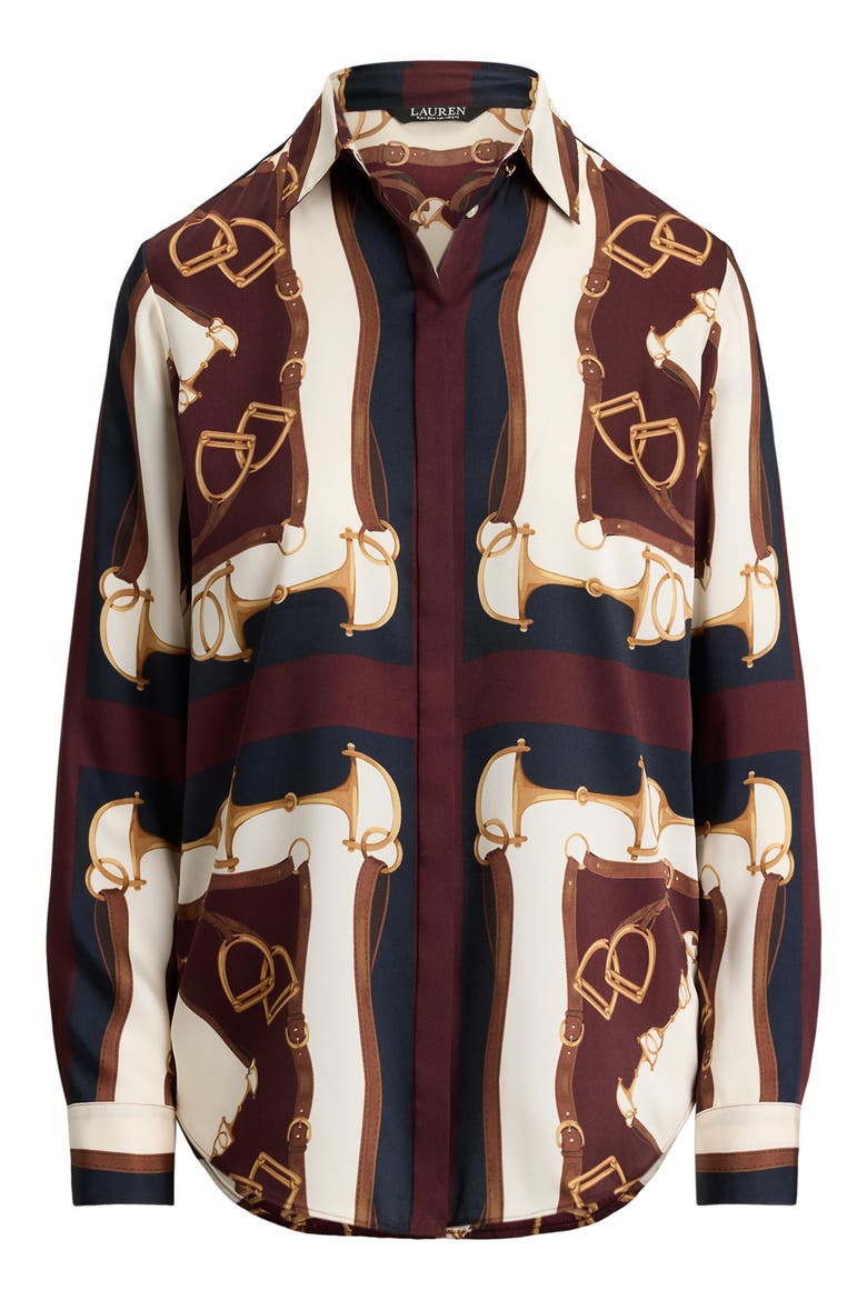 Classic Equestrian Print Twill Button-Up Shirt, Alternate, color, NAVY/ CREAM MULTI