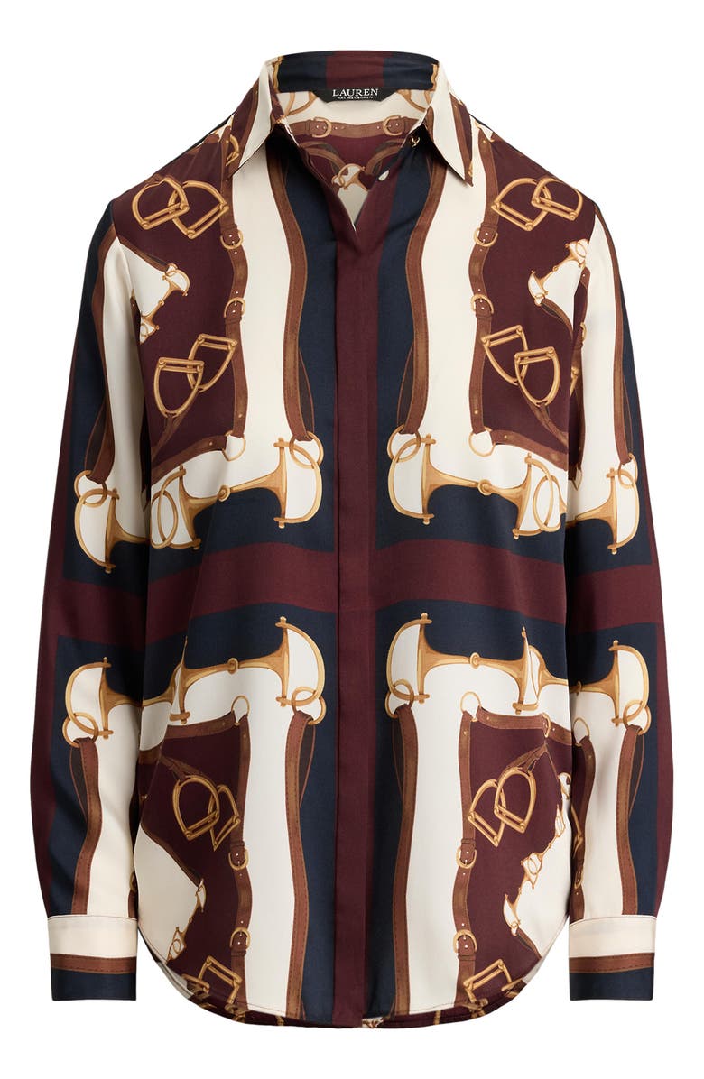 Lauren Ralph Lauren Classic Equestrian Print Twill Button-Up Shirt, Alternate, color, Navy/ Cream Multi