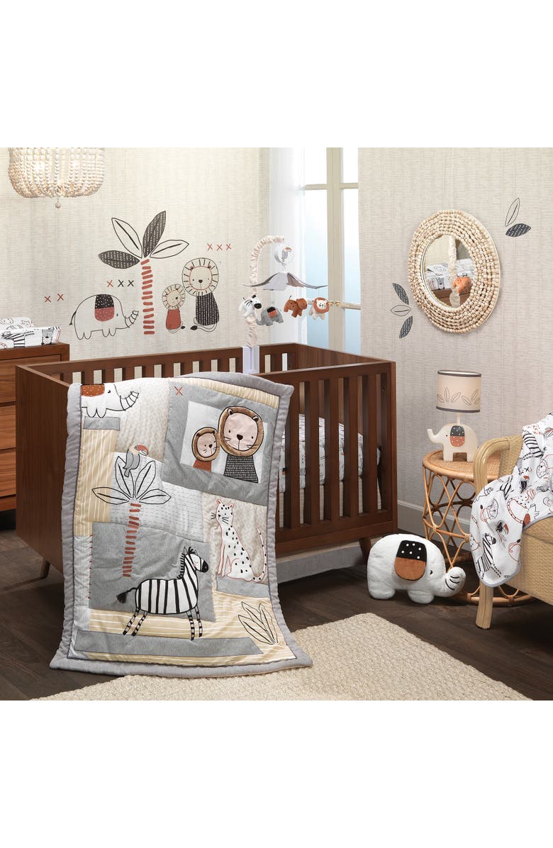 Lambs & Ivy Patchwork Jungle Animals 4-Piece Nursery Baby Crib Bedding Set, Alternate, color, Brown Multicolor