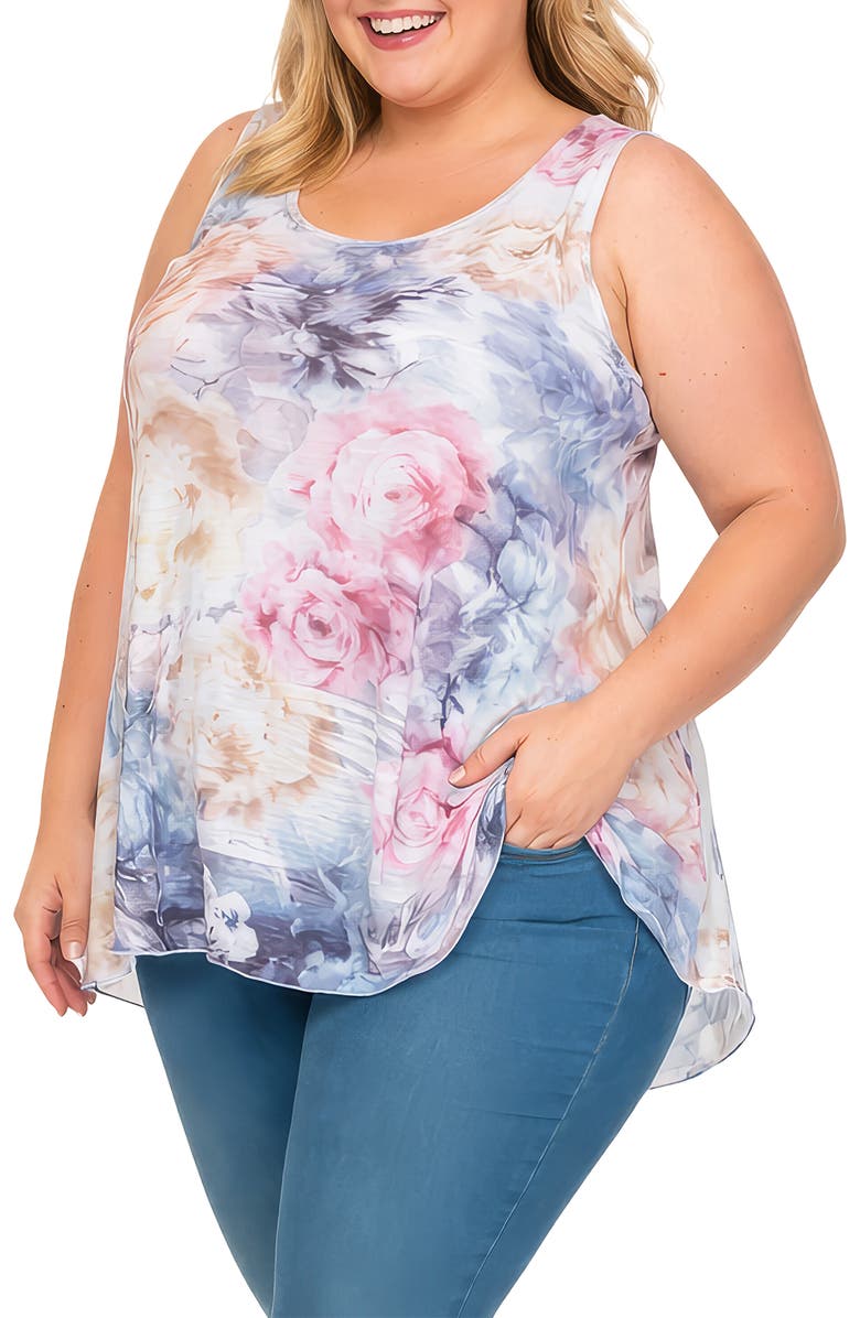 Standards 
Practices Rose Print Mesh Top, Alternate, color, Rose Lace