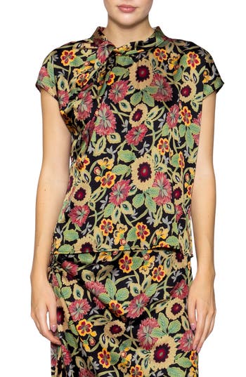 Melloday Twist Detail Cap Sleeve Top In Multi