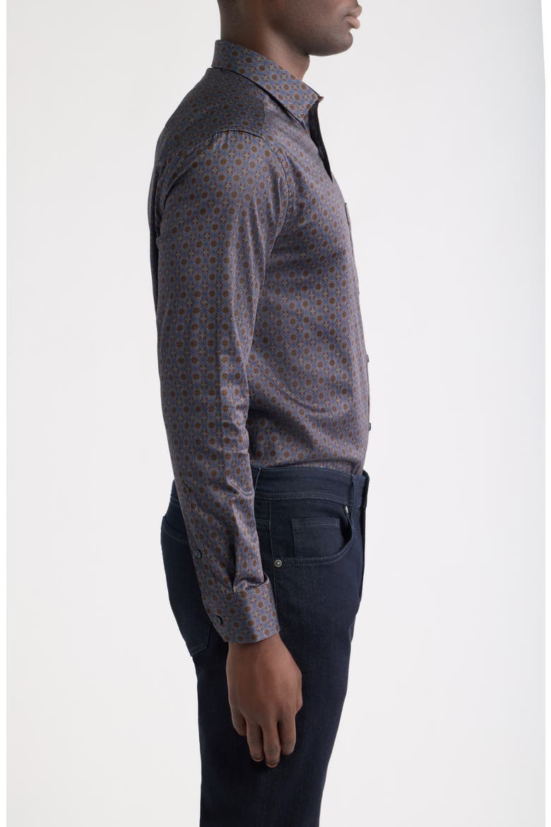 Logan Print Button-Up Shirt, Alternate, color, NAVY / BROWN MEDALLION CREST