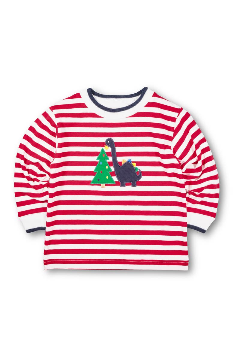 Florence Eiseman Stripe Knit Shirt With Dino And Christmas Tree, Main, color, Red, Green, White