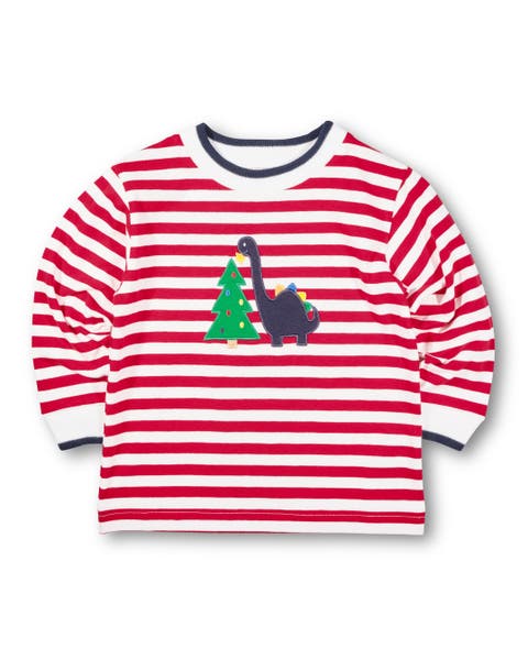Stripe Knit Shirt With Dino And Christmas Tree (Toddler, Little Kid)