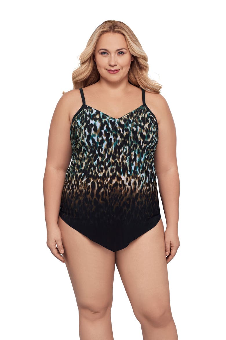Hank Handkerchief Tankini Swimsuit Top, Main, color, Leopard in the Mist Ombre