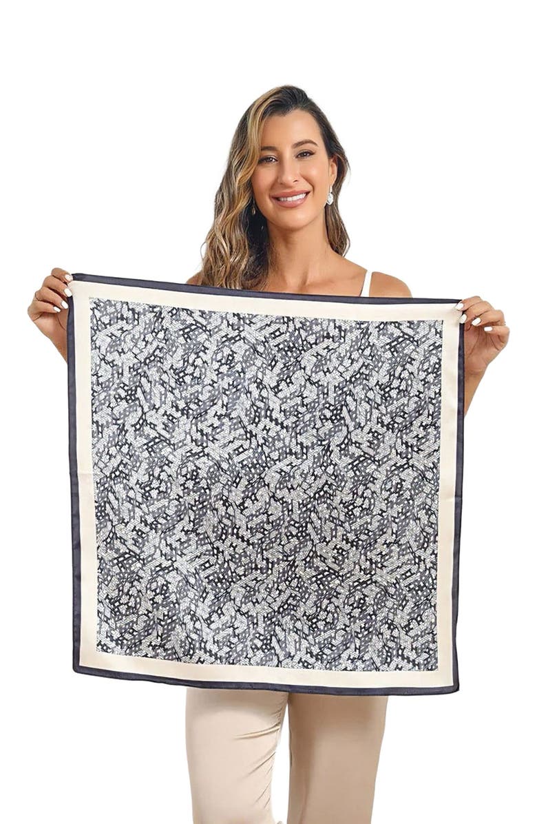 SILKSILKY Pure Silk Printed Square Scarf, Main, color, Black