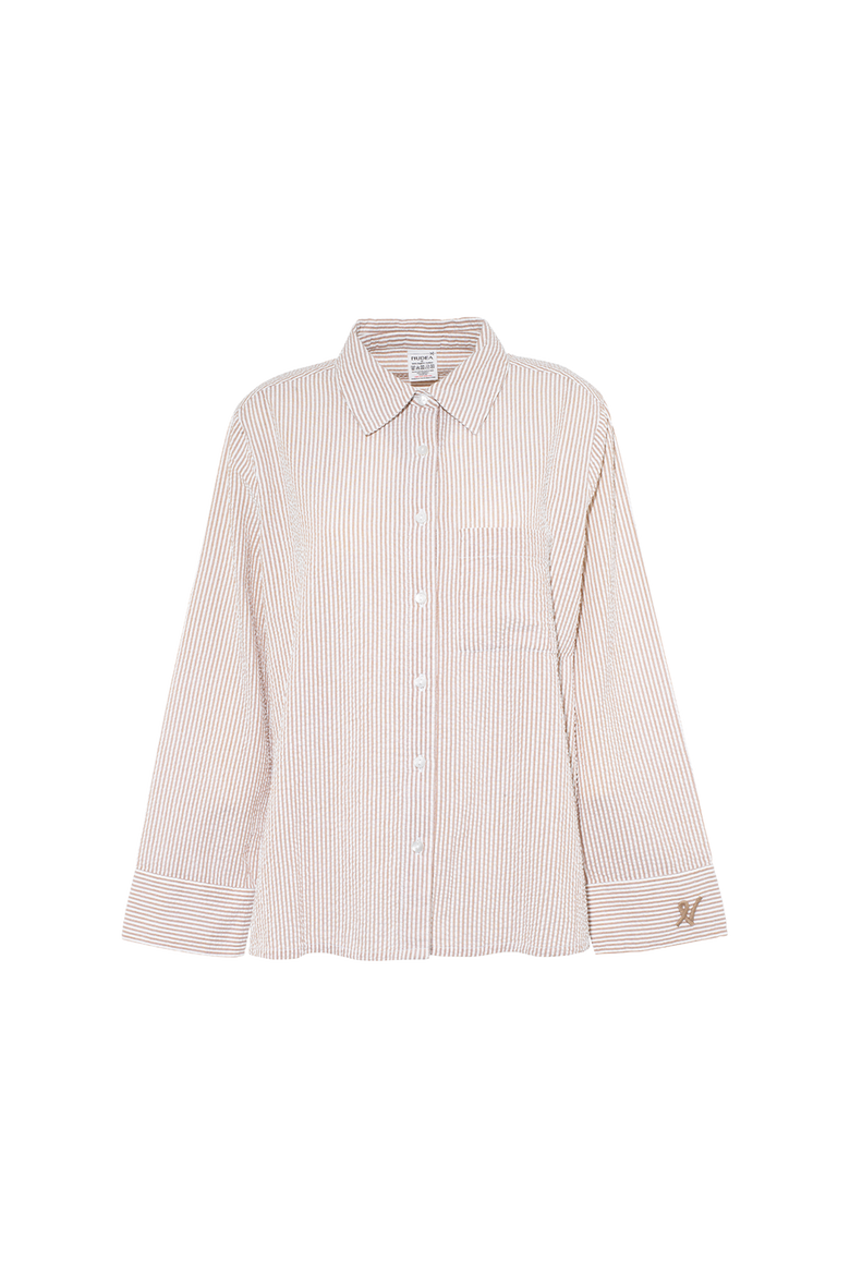 The Seersucker Boxy Long Sleeve Shirt, Alternate, color, Mocha Stripe