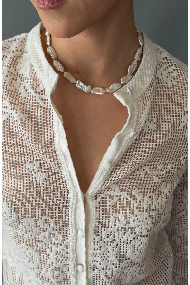 Biwa Pearl Necklace and Bracelet Set, Alternate, color, White / Gold
