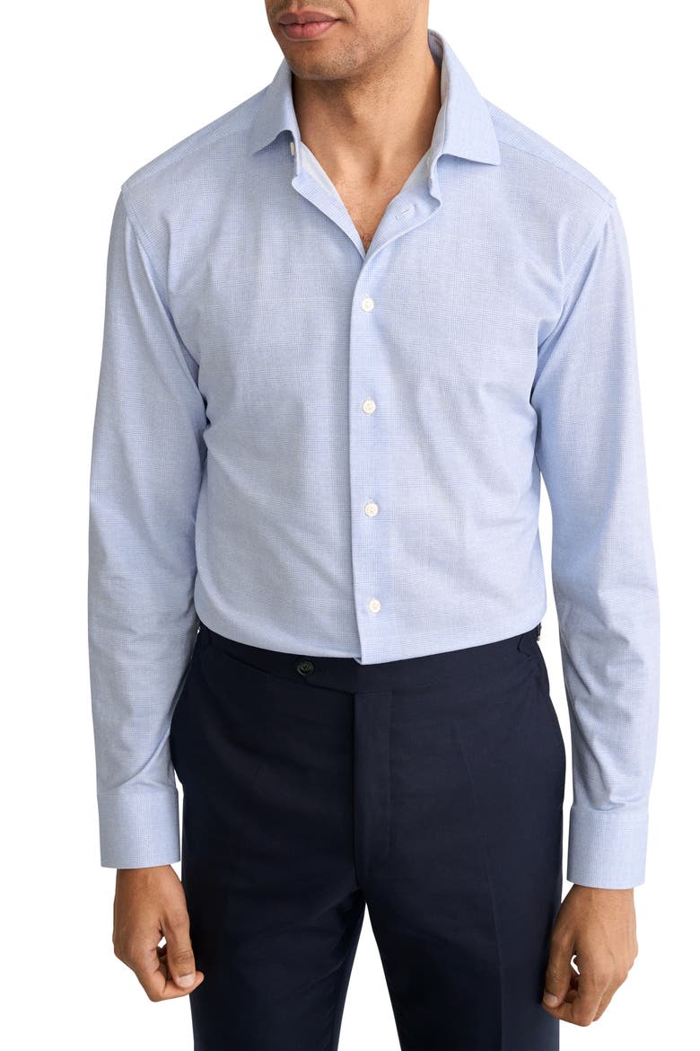 Slim Fit Check Stretch Jersey Dress Shirt, Main, color, LIGHT BLUE