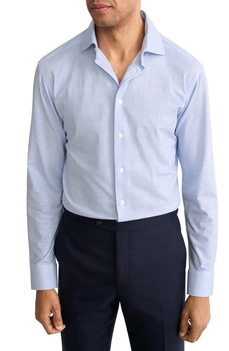 Eton Slim Fit Check Stretch Jersey Dress Shirt, Main, color, Light Blue