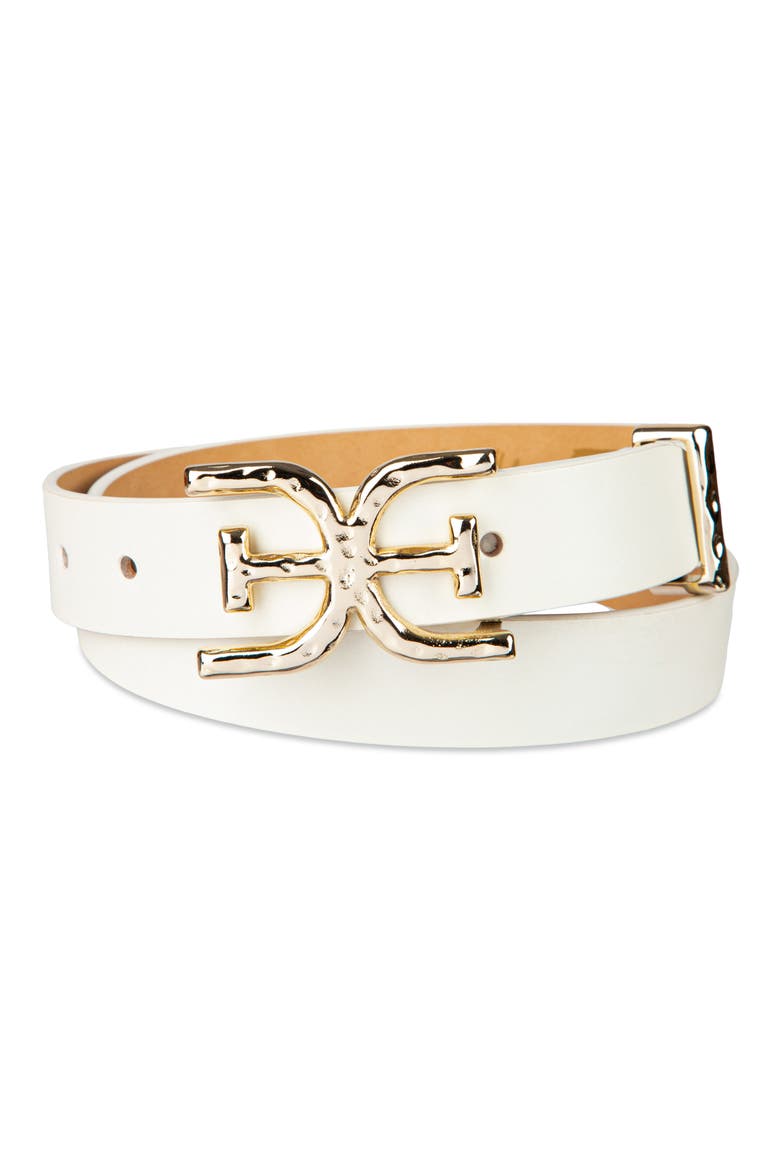 Hammered Logo Buckle Belt, Alternate, color, IVORY