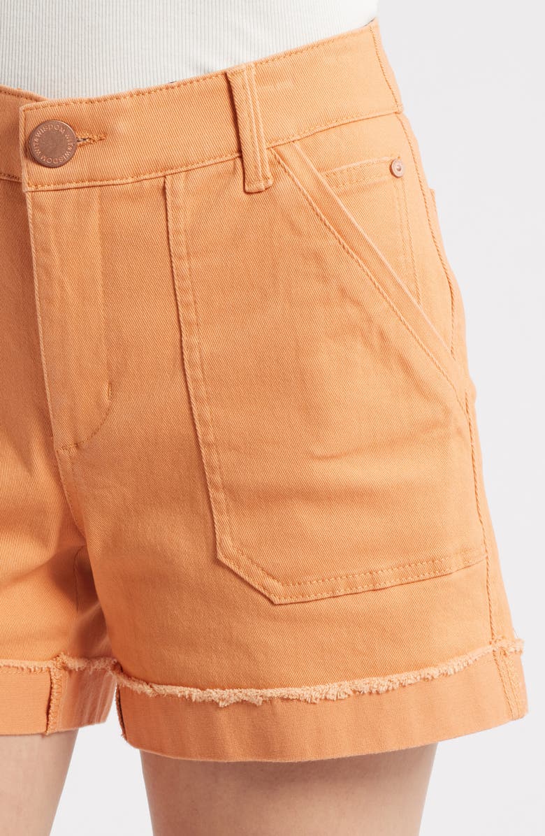 Wit & Wisdom Frayed Patch Pocket High Waist Twill Shorts, Alternate, color, Autumn Sunset