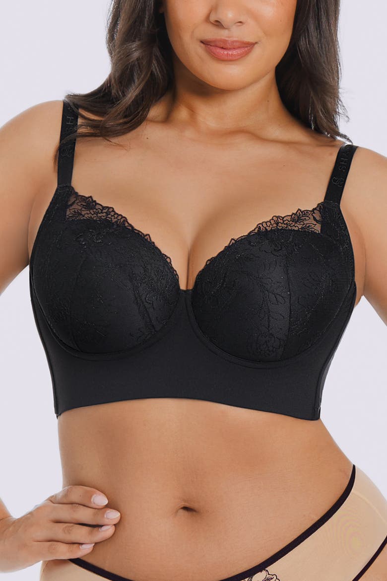 Back Smoothing Lace Underwire Bra, Alternate, color, Black