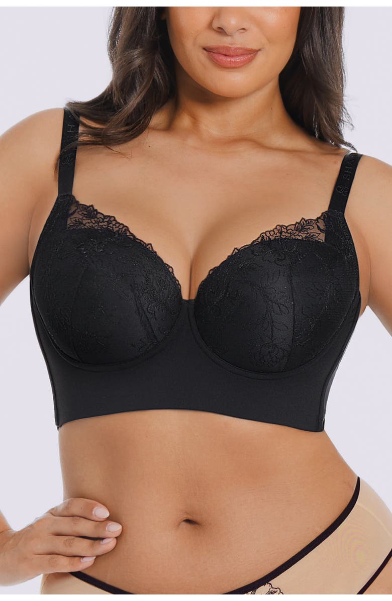 Shapellx Back Smoothing Lace Underwire Bra, Alternate, color, Black