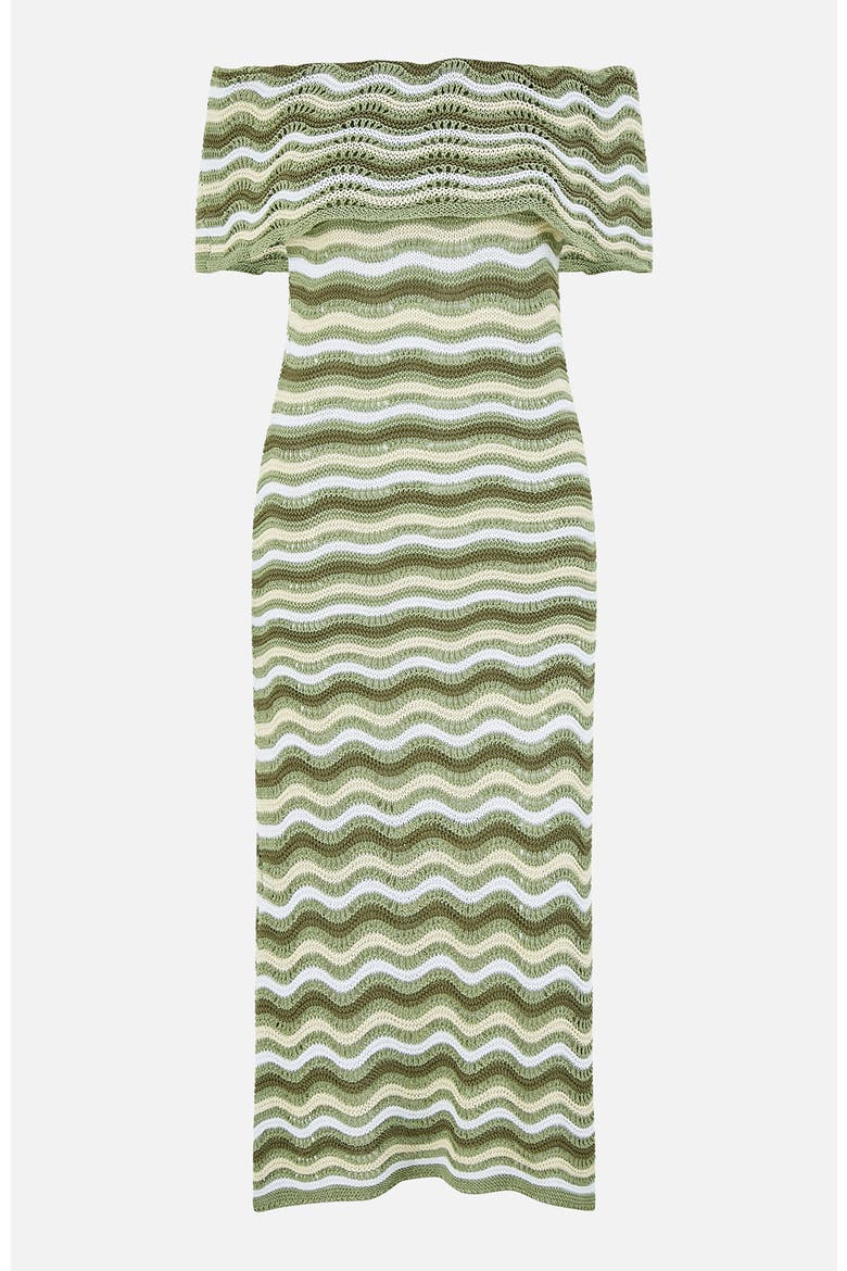 Stripe Crochet Knit Bardot Midi Dress, Alternate, color, Green