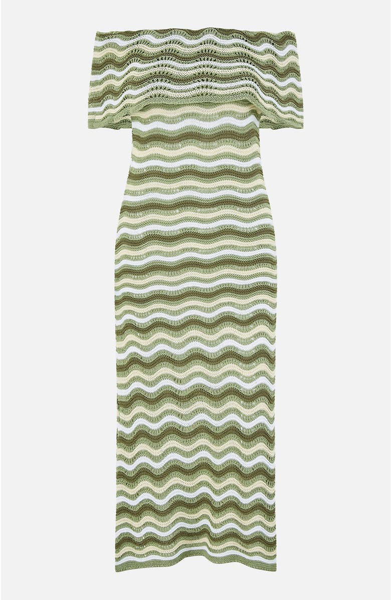 Yumi Stripe Crochet Knit Bardot Midi Dress, Alternate, color, Green