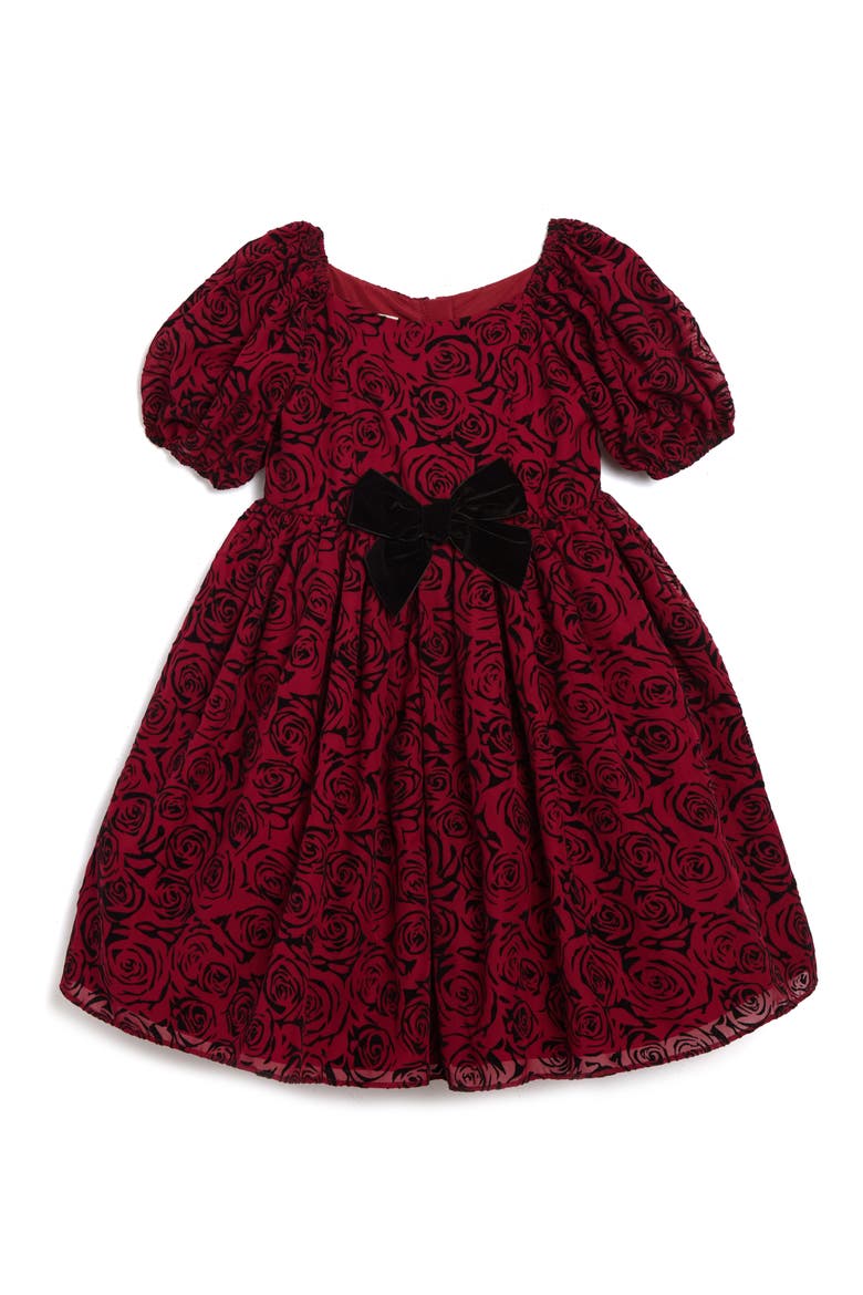 Kids' Emilia Flocked Rose Party Dress, Main, color, RED
