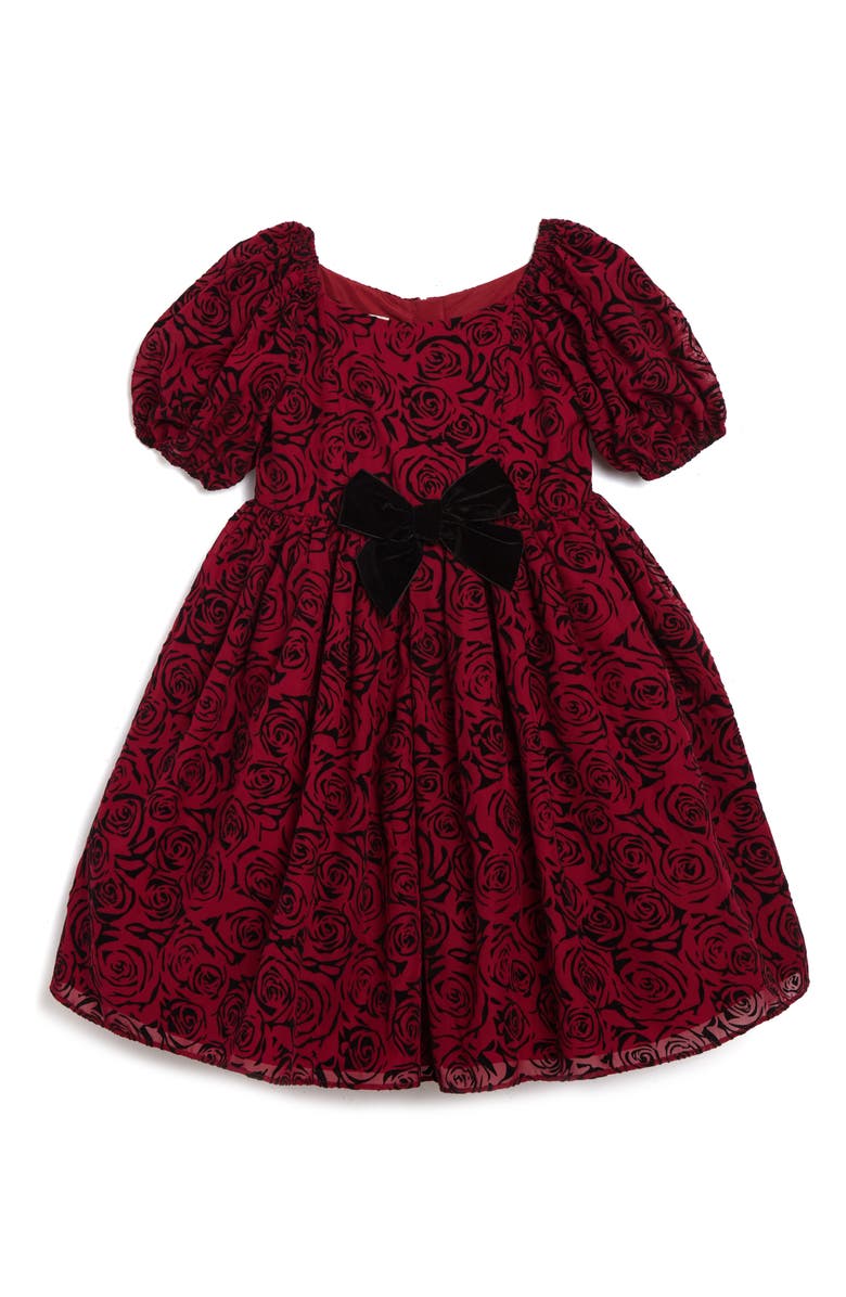 Pippa & Julie Kids' Emilia Flocked Rose Party Dress, Main, color, Red