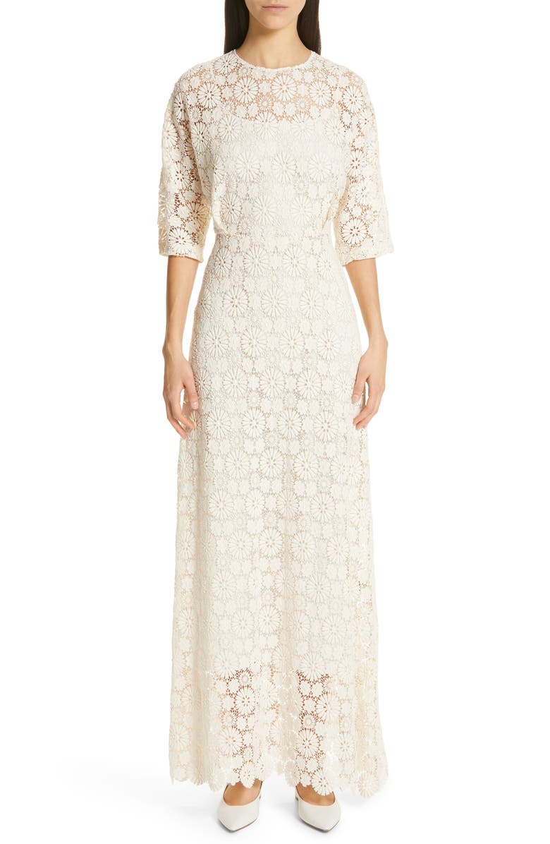 Mansur Gavriel Guipure Lace Long Sheath Dress, Main, color, 