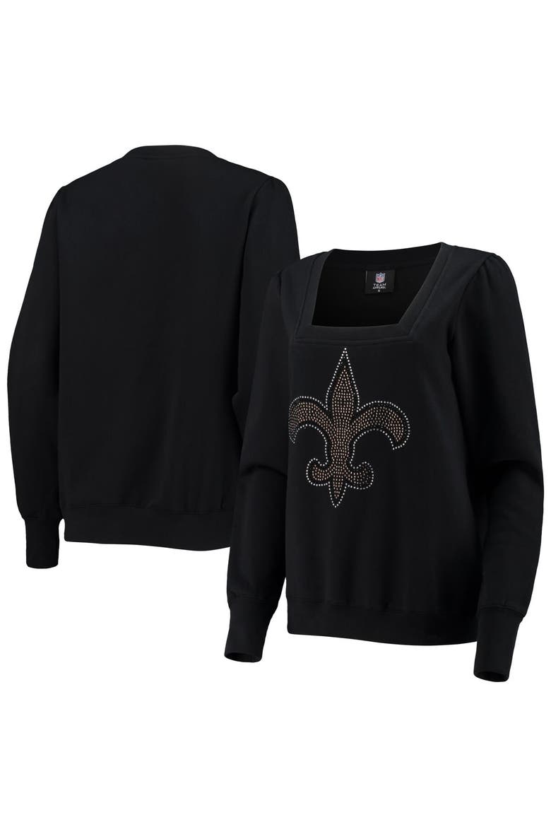 Women's Cuce Black New Orleans Saints Winners Square Neck Pullover Sweatshirt, Main, color, Black