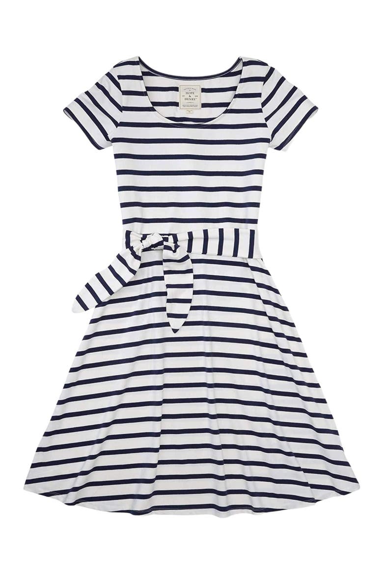 Women's Organic Tie-Waist Knit Dress, Main, color, White with Navy Stripe