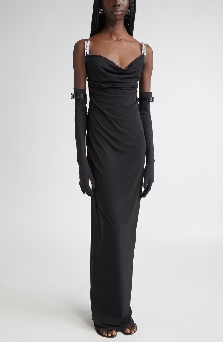 Coperni Logo Belted Jersey Opera Gloves, Alternate, color, 