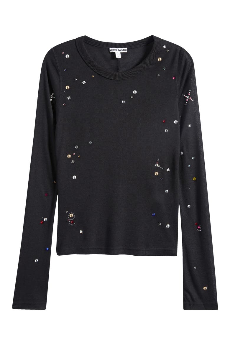 Studded Long Sleeve Knit T-Shirt, Alternate, color, BLACK