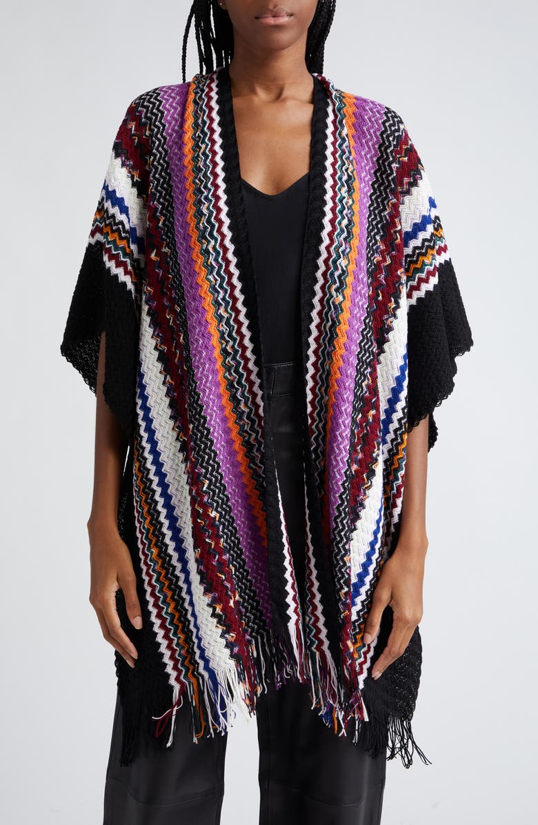 Missoni Chevron Stripe Wool Fringe Cape, Main, color, 