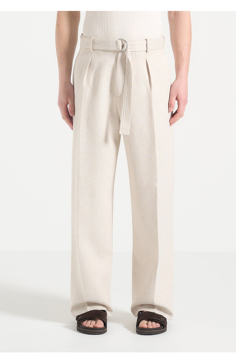 Manière De Voir Loic Wide Leg Textured Trousers with Belt, Alternate, color, Cream