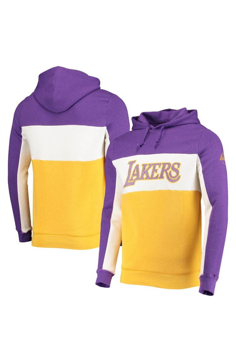 Junk Food Men's Junk Food Purple/White Los Angeles Lakers Wordmark Colorblock Fleece Pullover Hoodie, Alternate, color, 
