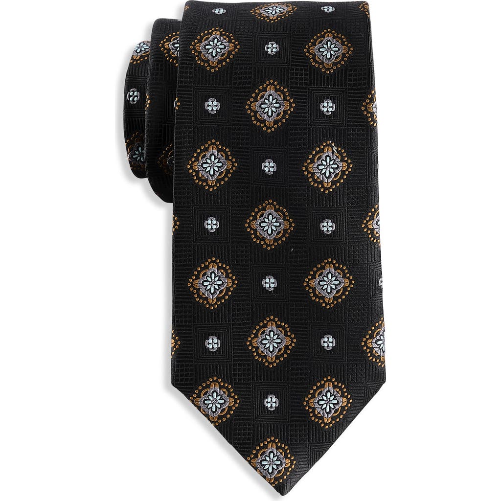 Oak Hill Premium By Dxl Big & Tall Winter Medallion Silk Tie In Black