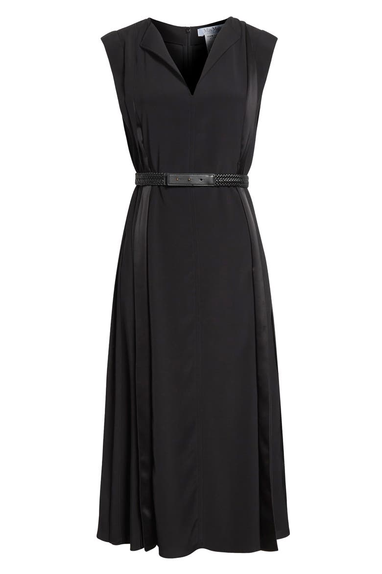 Zannata Belted Matte Satin Midi Dress, Alternate, color, BLACK