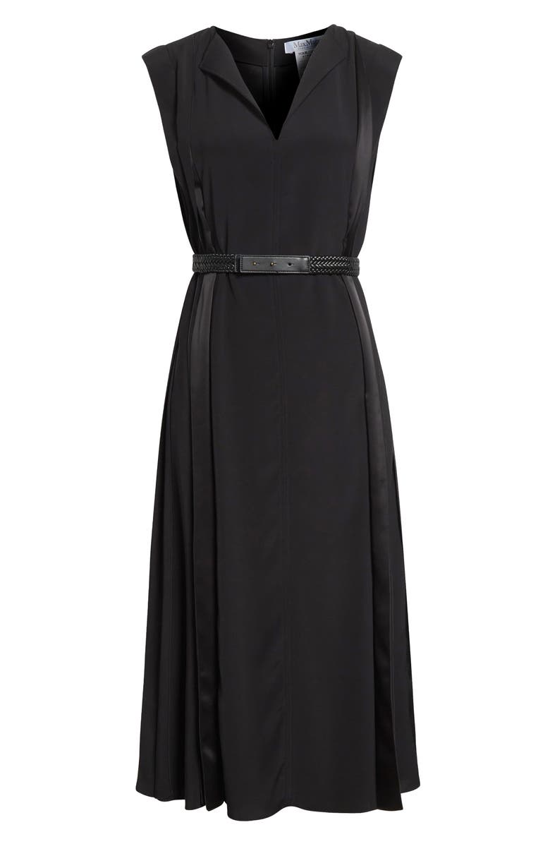 Max Mara Zannata Belted Matte Satin Midi Dress, Alternate, color, Black