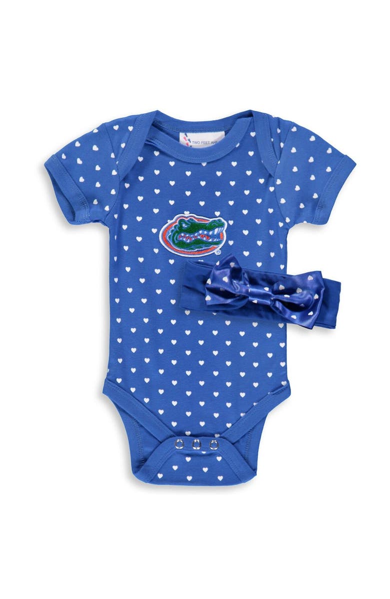 TWO FEET AHEAD Girls Newborn & Infant Royal Florida Gators Hearts Bodysuit and Headband Set, Main, color, 