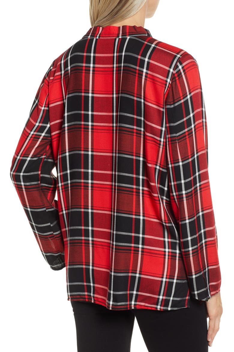 Plaid Split Neck Blouse, Alternate, color, IMPERIAL RED
