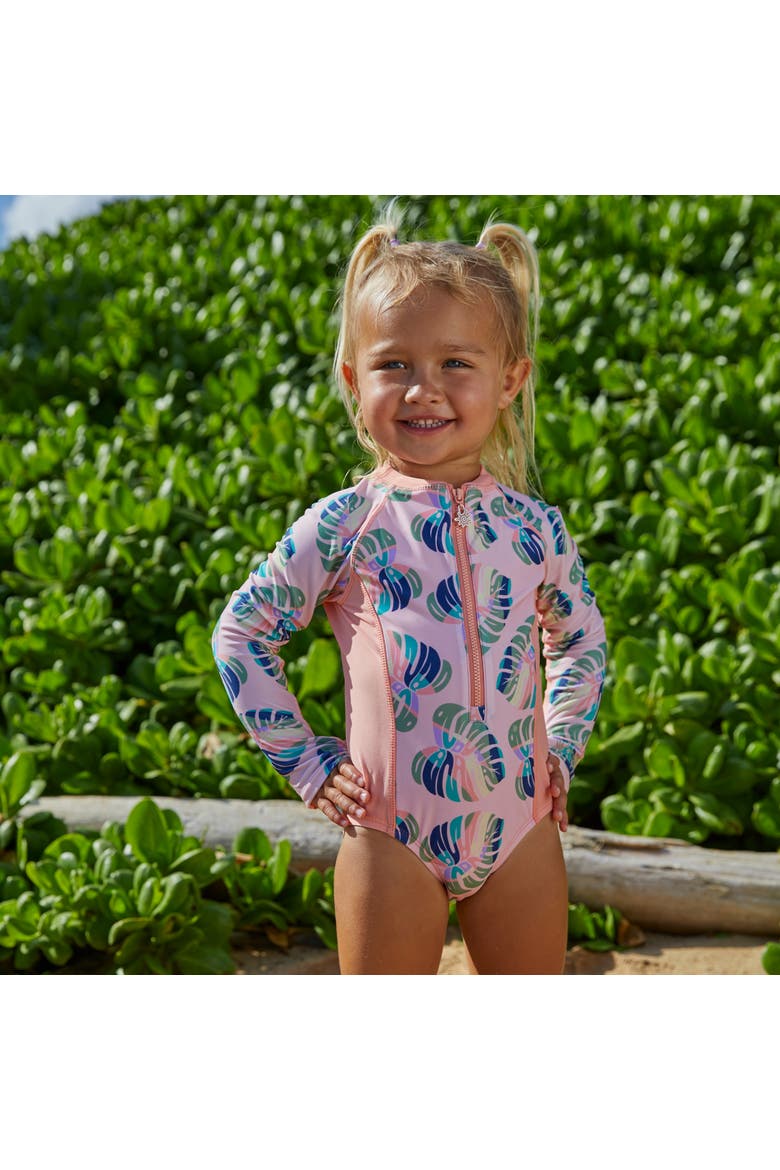 Long Sleeve Half Zip Swim Suit, Alternate, color, Lavender Fields