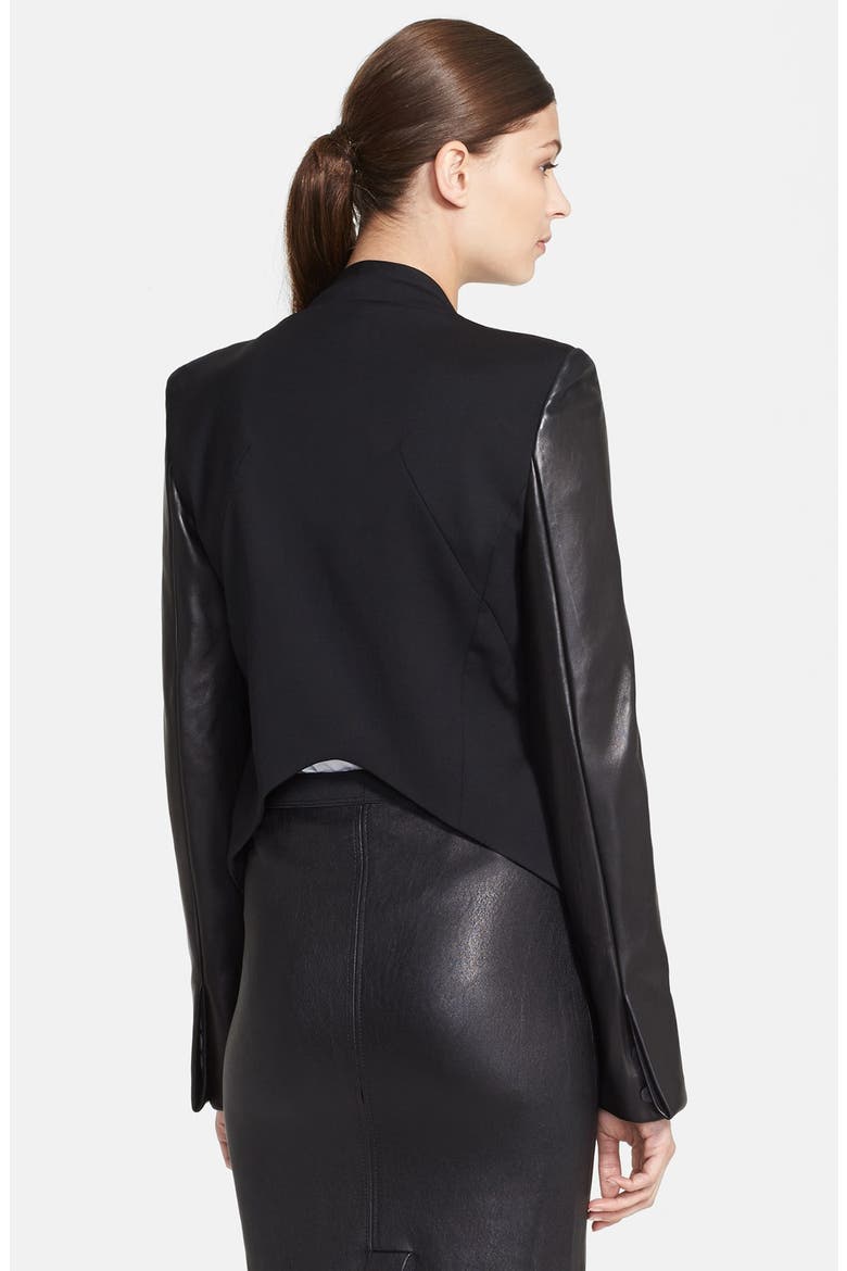 'Smoking' Leather Sleeve Tuxedo Jacket, Alternate, color, BLACK