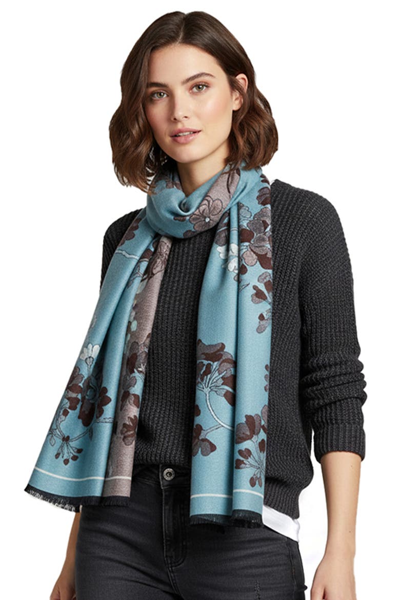 Botanical Reversible Print Scarf, Alternate, color, LIGHT BLUE